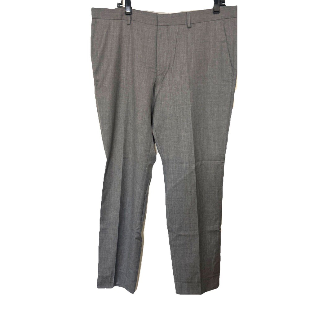 Hugo Boss Mens Gray 100% Virgin Wool Dress Pants Flat Front Trousers 36 x 29.5